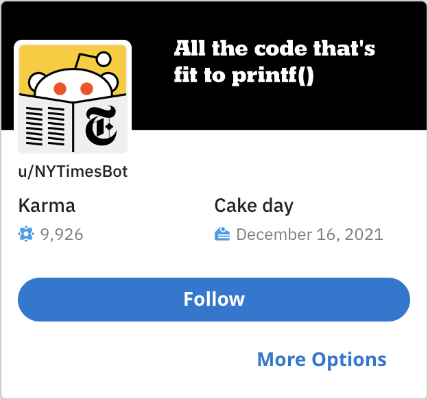 screenshot of reddit user NYTimesBot